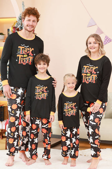 Conjunto de pijama familiar con estampado de calabaza negra de Halloween